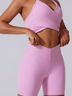 Light Pink V-Neck Sports Bra with Wrap Front